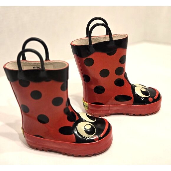 Western Chief Lady Bug Boots Childrens Size 6 Red Rainboots with Straps - Picture 4 of 7